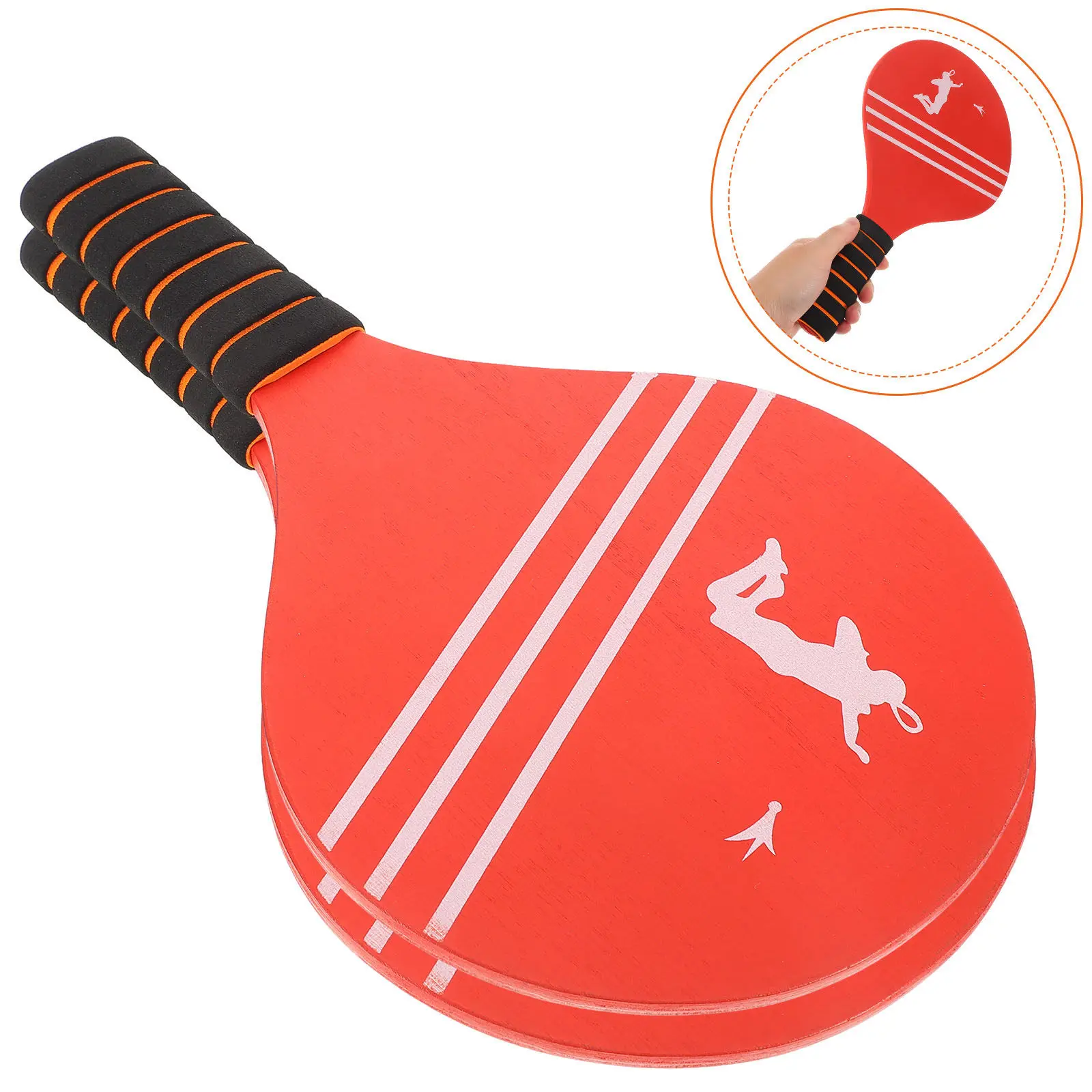 

2 шт. деревянных ракеток для бадминтона для детей, легкие, портативные, износостойкие, с нескользящей ручкой, идеально подходят для пляжного мяча и воланчика.