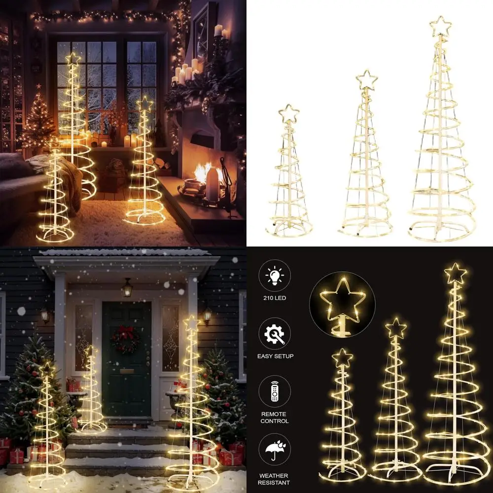 

Illuminated 3-5 FT Christmas Spiral Trees with Metal Stakes for Indoor/Outdoor Holiday Decor (Warm White)