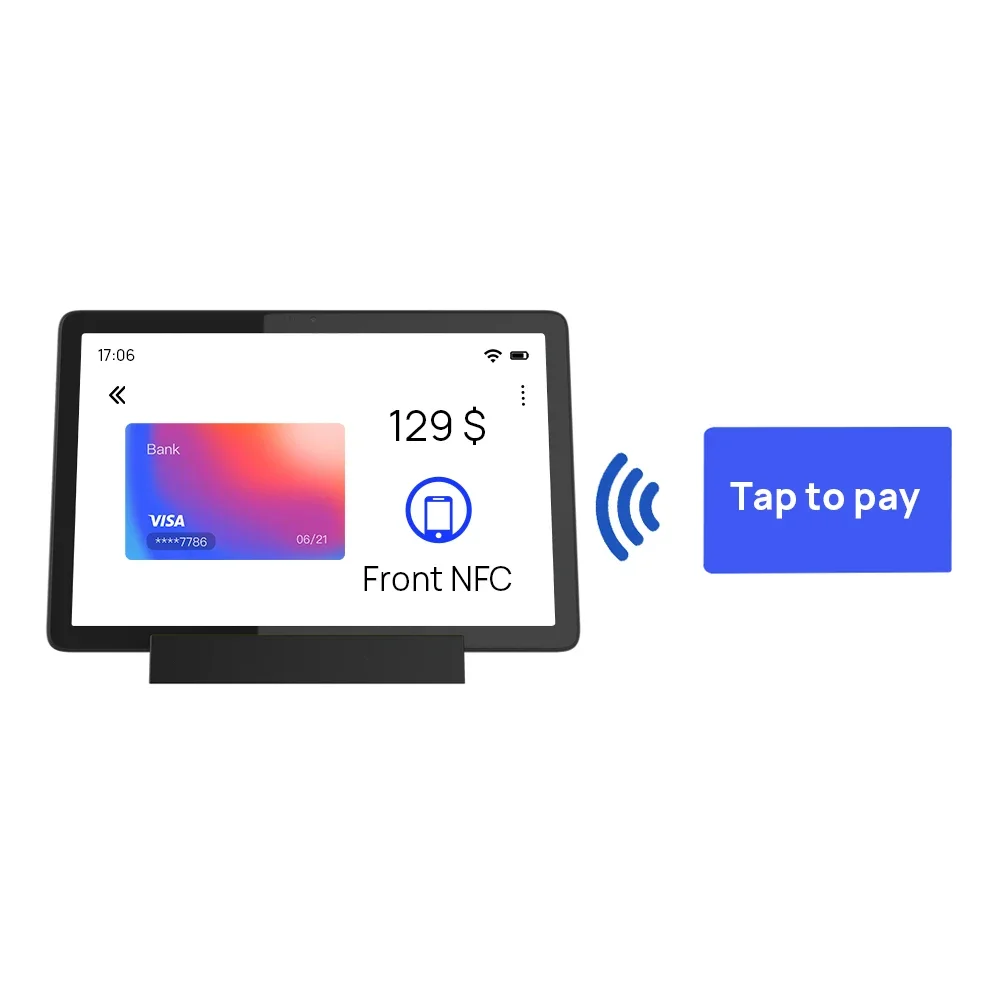 Stylish 10.1 inch touch screen tablet front NFC smart display soft pos android tablet pos MTK8768 GMS charging station tablet pc