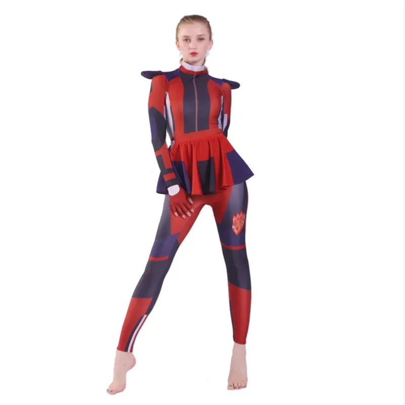 Disfraz de Los Descendientes 3 Mal Evie para mujer, traje Zentai de LICRA para adultos y niños, monos para fiesta, disfraz de Halloween, peluca para mujer