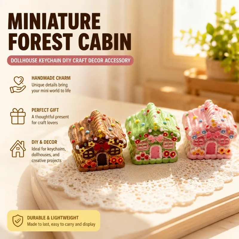 Simulated Charming Forest Cottage Ornament for Dollhouse Scenery Creation Ambient Mini Decoration Keychain Hand‑craft DIY