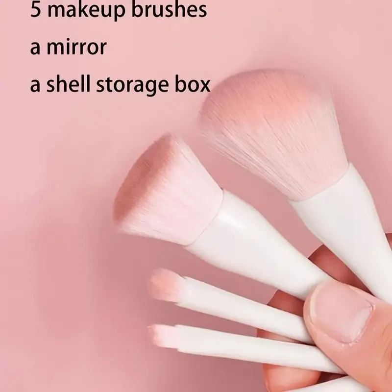 Set di pennelli per trucco da 5 pezzi con specchio - Pennelli per fondotinta/correttore/ombretto/blush sintetici premium |   Kit iniziale completo