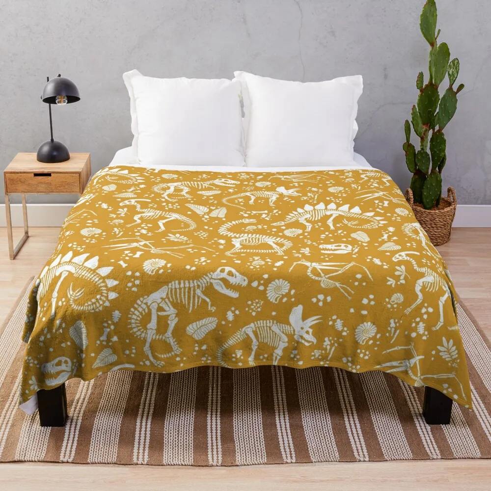 

Excavated Dinosaur Fossils - Mustard Throw Blanket Plaid on the sofa Nap Blankets