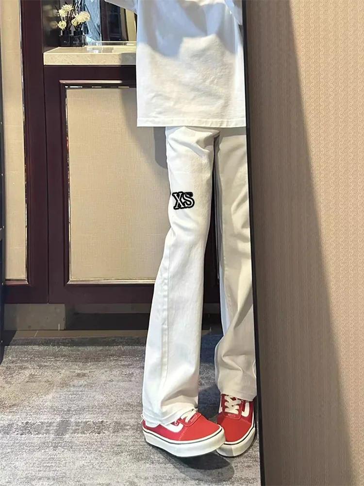 Slim Fit White Bell Bottom Jeans 150cm Small Size Autumn Winter New Style 2026 for Junior And High School Students Casual Den...