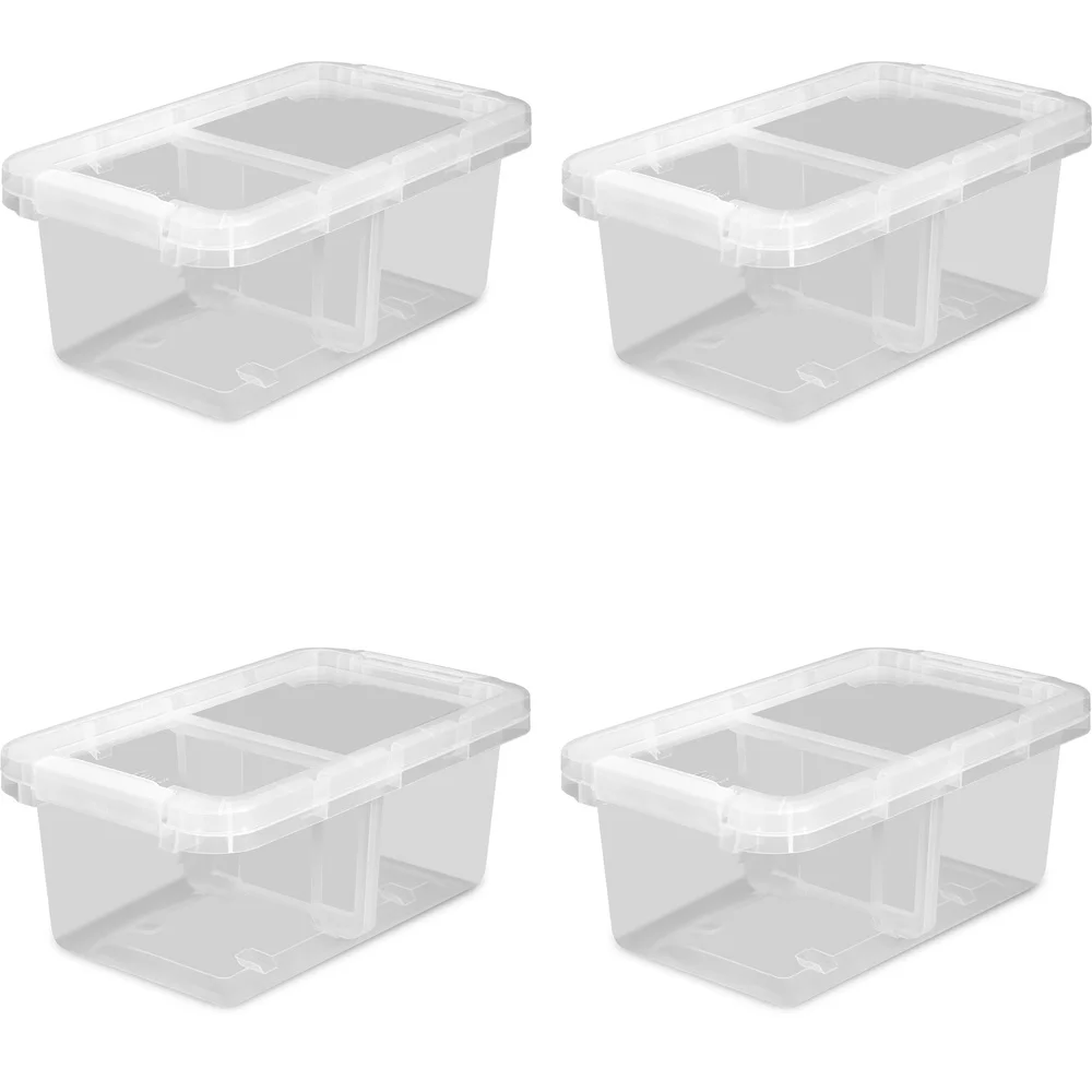 

17 Quart Clear Plastic Storage Bins with Adjustable Dividers Set of 4 Stackable Organizers Bedroom Bathroom Closet Living Room