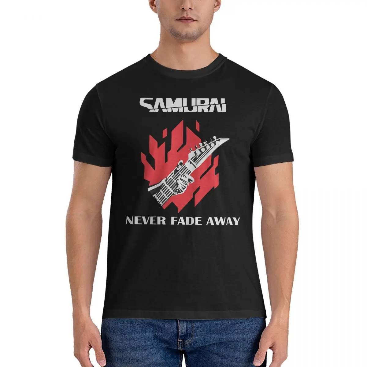 Men's Never Fade Away T Shirts Cyber Samurai Punk Pure Cotton Clothing Fashion Short Sleeve O Neck Tee Shirt Graphic T-Shirts