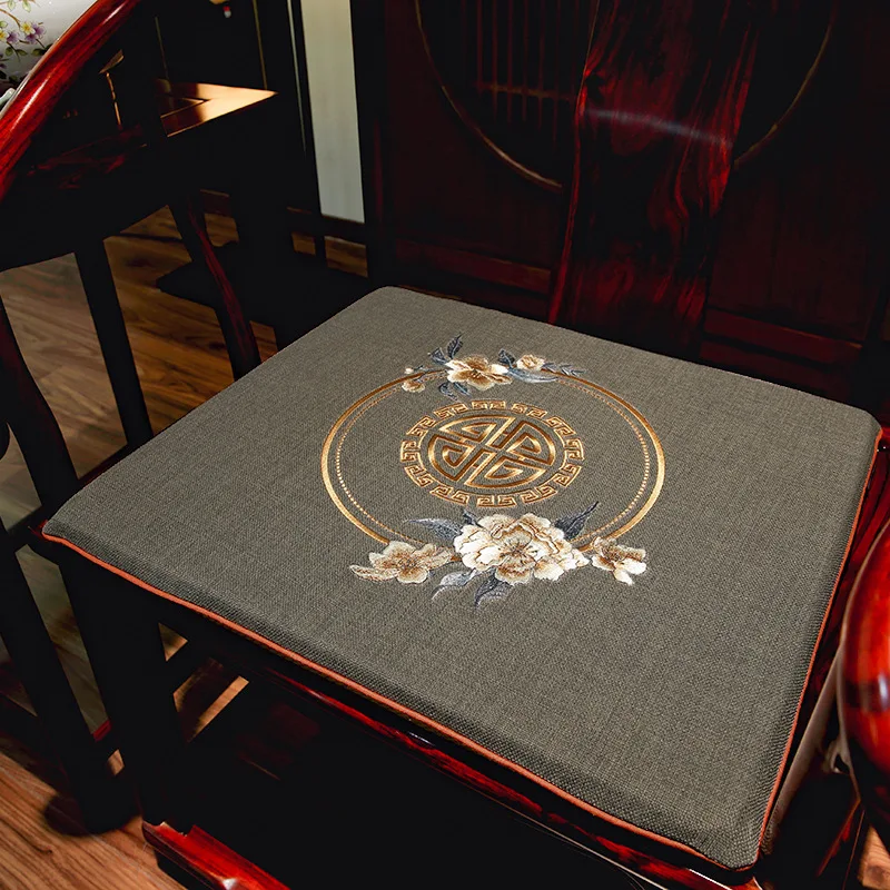 Chinese Style Embroidery Cushion Mahogany Furniture Sofa Foam Seat Cushion Taishi Circle Chair Tea Chair Non-slip Chair Cushion