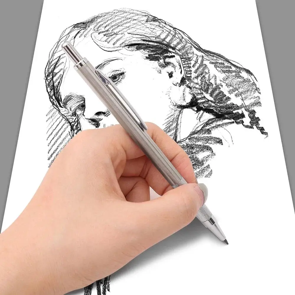 مجموعة أقلام رصاص ميكانيكية معدنية مع قبضة قلم رصاص يؤدي رسم فني مستلزمات مكتبية للطلاب 0.3 0.5 0.9 7 1.3 2.0 مللي متر قلم رصاص ميكانيكي