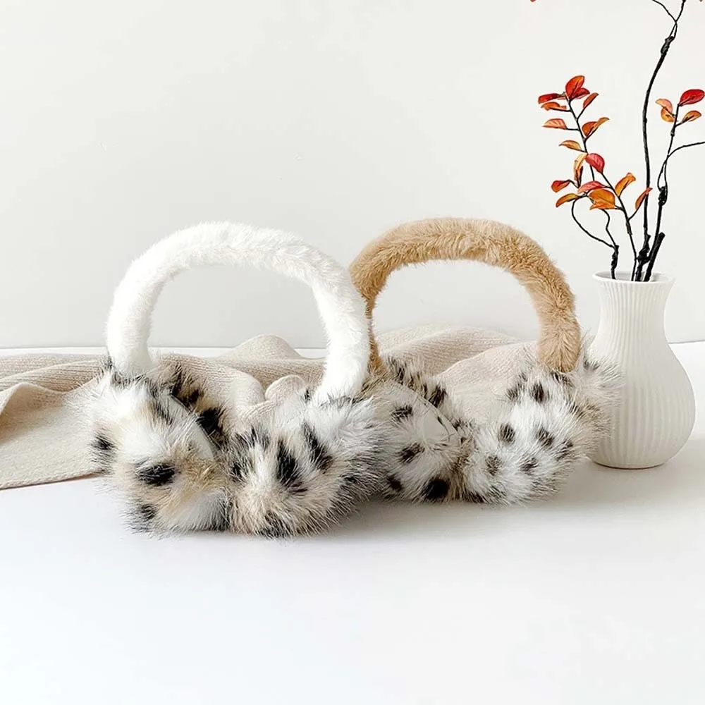 Fashion Windproof Leopard Print Earmuffs Soft Foldable Ear Cover Korean Style Polyester Winter Thicken Earflap Winter Outdoor