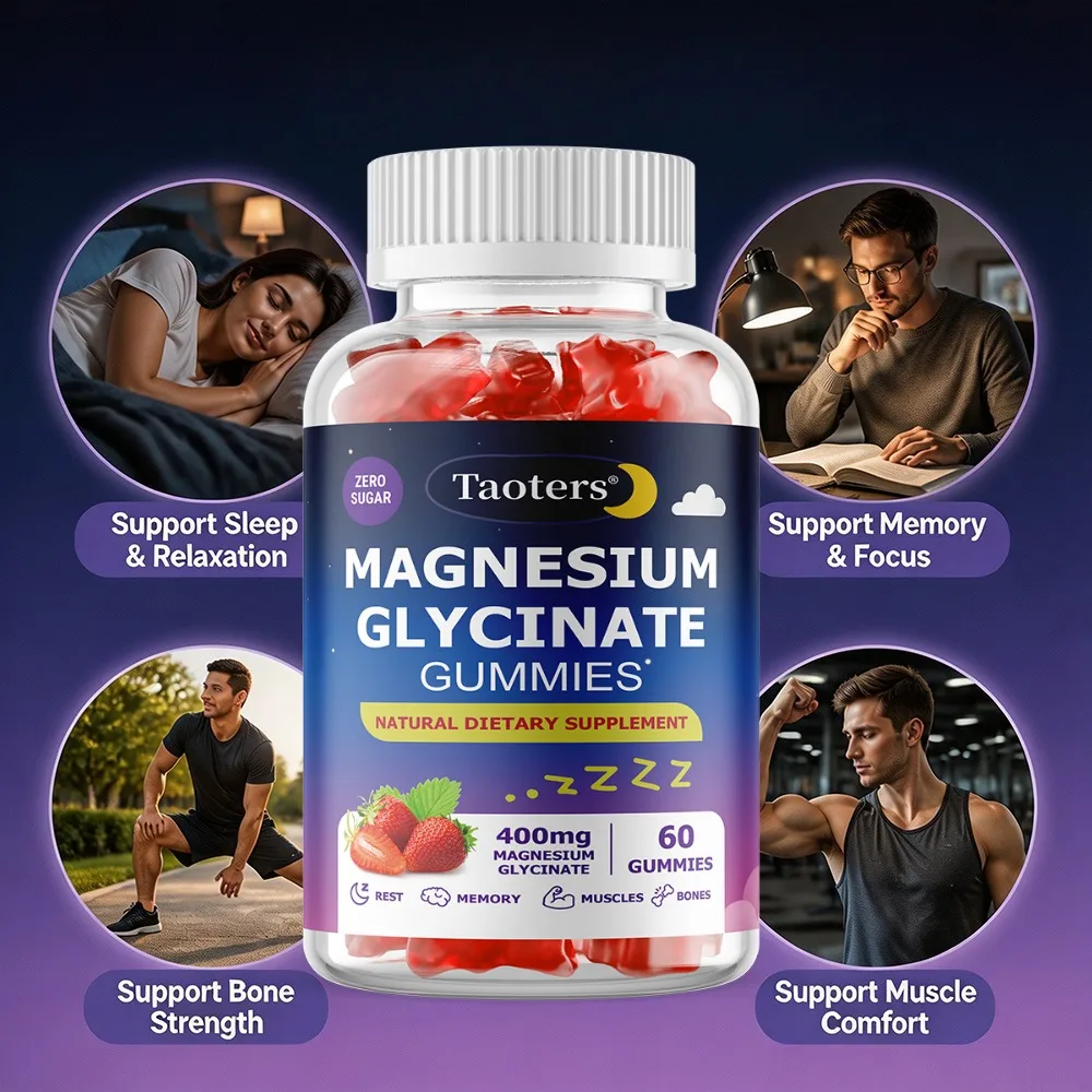 Magnesium Glycinate Gummies - Supports Healthy Muscles, Heart, Nerves and Bones, Relieves Stress and Boosts Metabolism