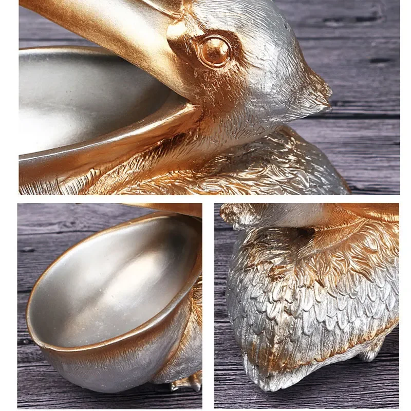 Pelican Birds Figurine Candy Dish - Desktop Organizer Pelican Sculpture Entryway Table Statue Ornament for Home Decor