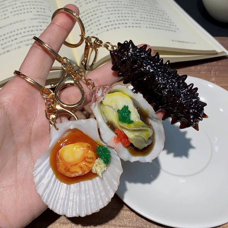 Fun Simulation Food Oysters Scallop Sea Cucumber Keyring Car Key Chain Pvc Key Pendant Backpack Pendant Jewelry Gifts Keyring