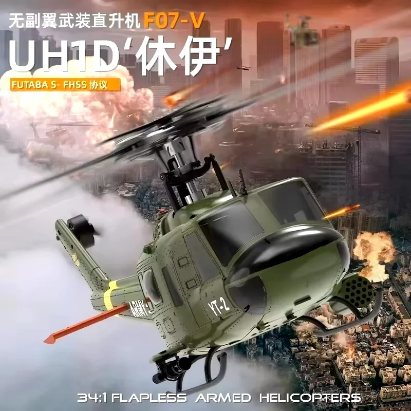 Yuxiang F07 Huey UH1D Realistic Remote Control Helicopter Six Channel 3D Stunt Helicopter High Simulation Model Aircraft Toy Gif