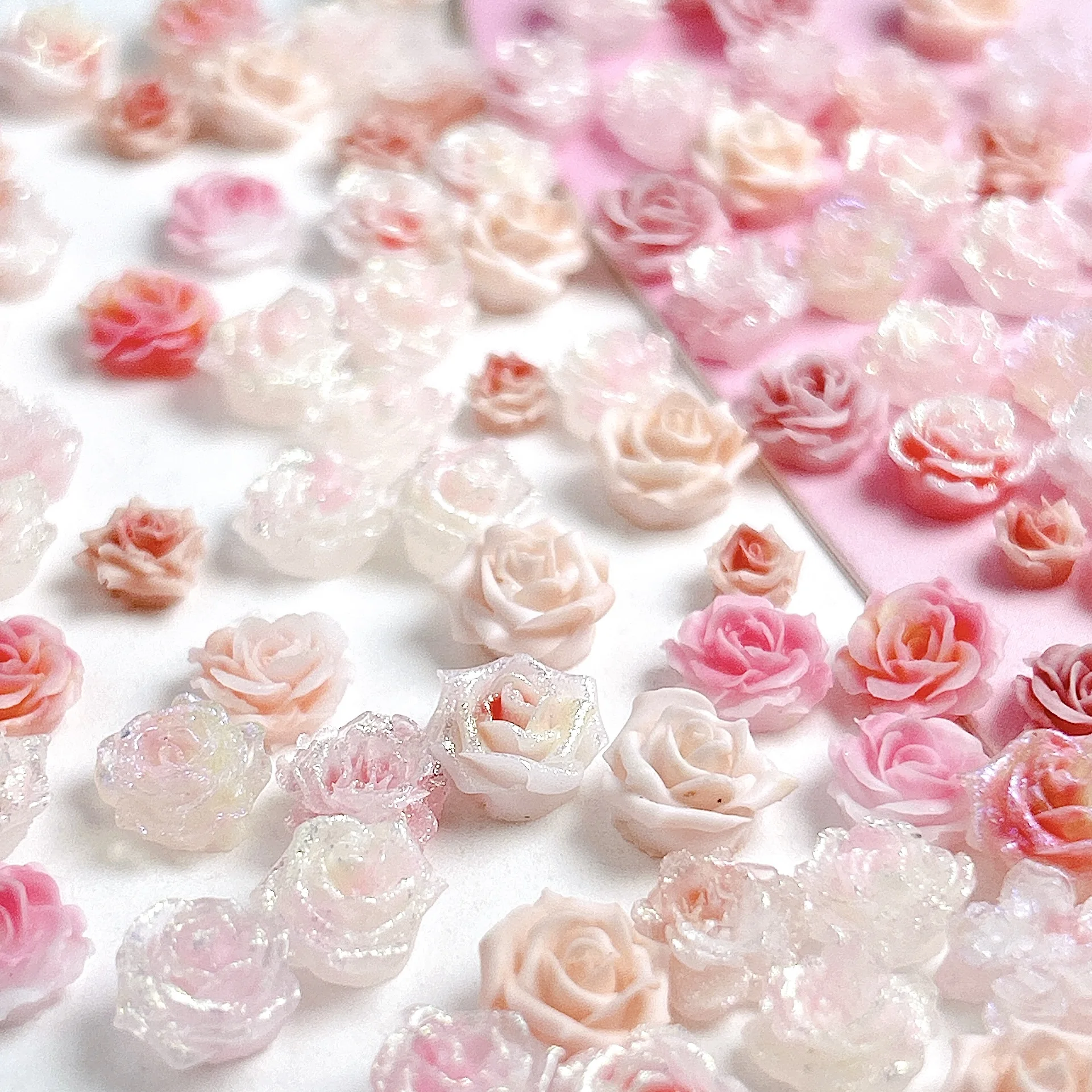 30 pièces translucide simulé fleur douce résine ongles breloques 3D doux couleur unie chatoyant camélia Rose Nail Art décorations bricolage