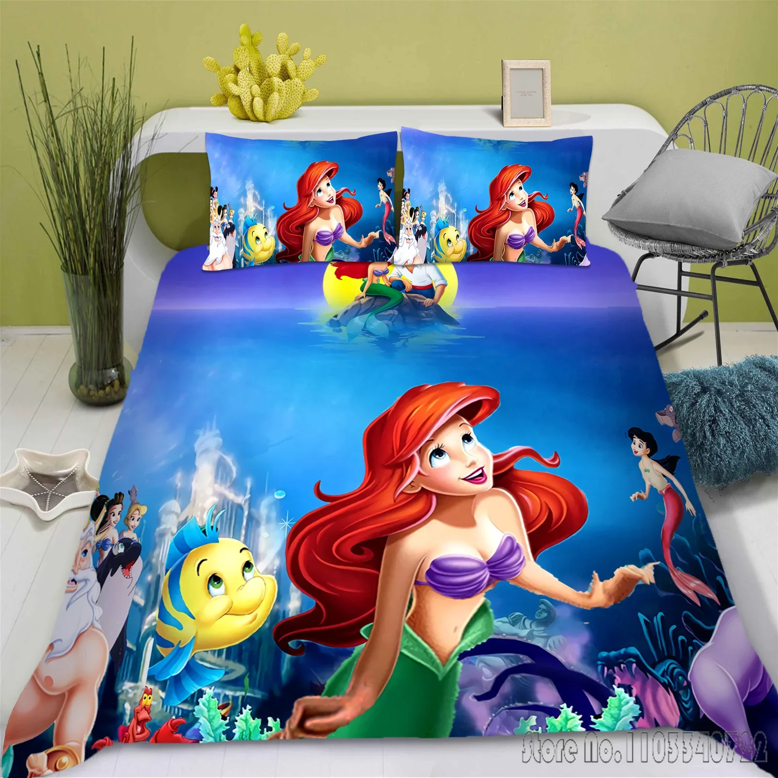 Little Mermaid Disney King Love Child Duvet Cover Set HD Comforter Cover Bedclothes for Kids Bedding Sets Bedroom Decor