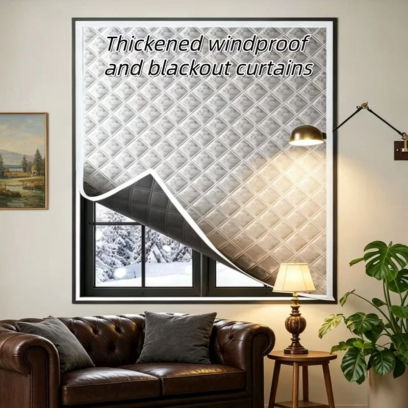 Upgraded warm cotton in winter to block cold air without drilling holes, thick windproof and cold proof curtains