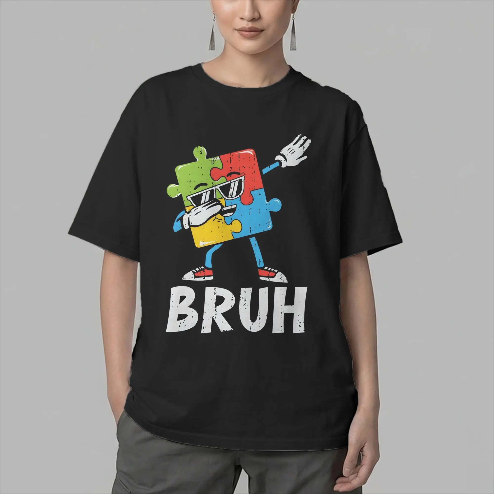 Autism Awareness Bruh Dabbing Puzzle Piece Dab Men's T Shirts  Fashion Tee Shirt Short Sleeve T-Shirts 100% Cotton Birthday Tops