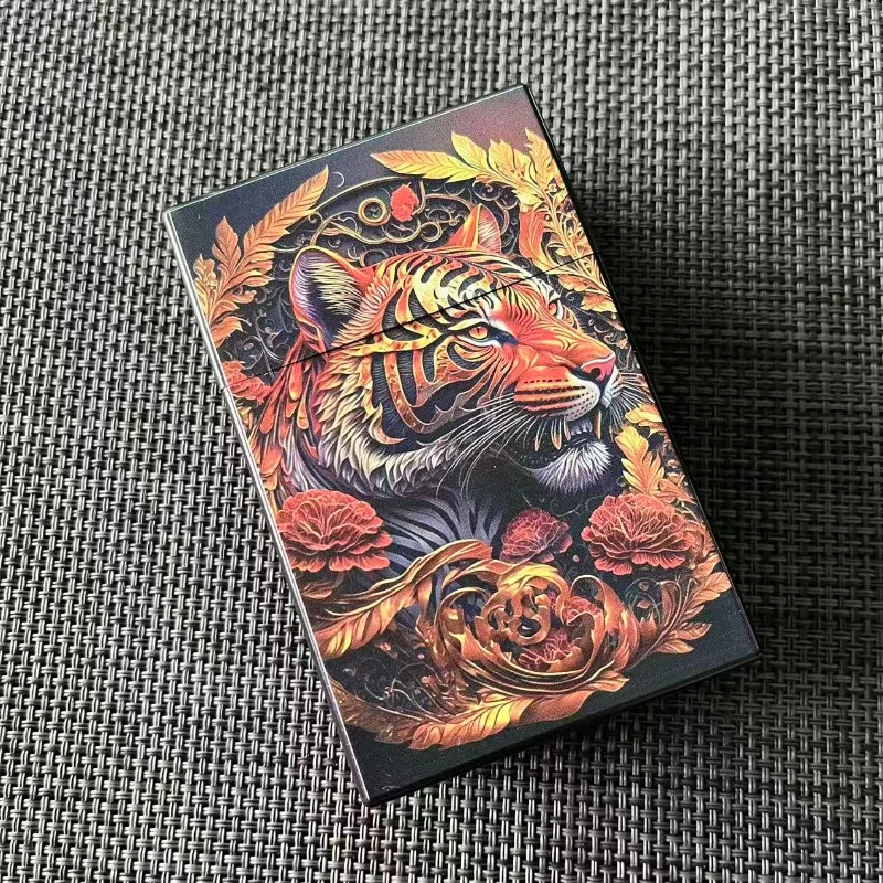 Zigarettenetui mit Tigermuster, tragbar, mit Druckknopf-Design, modische Zigarettenbox aus Kunststoff für dicke, mittlere und feine Zigaretten, Geschenk.