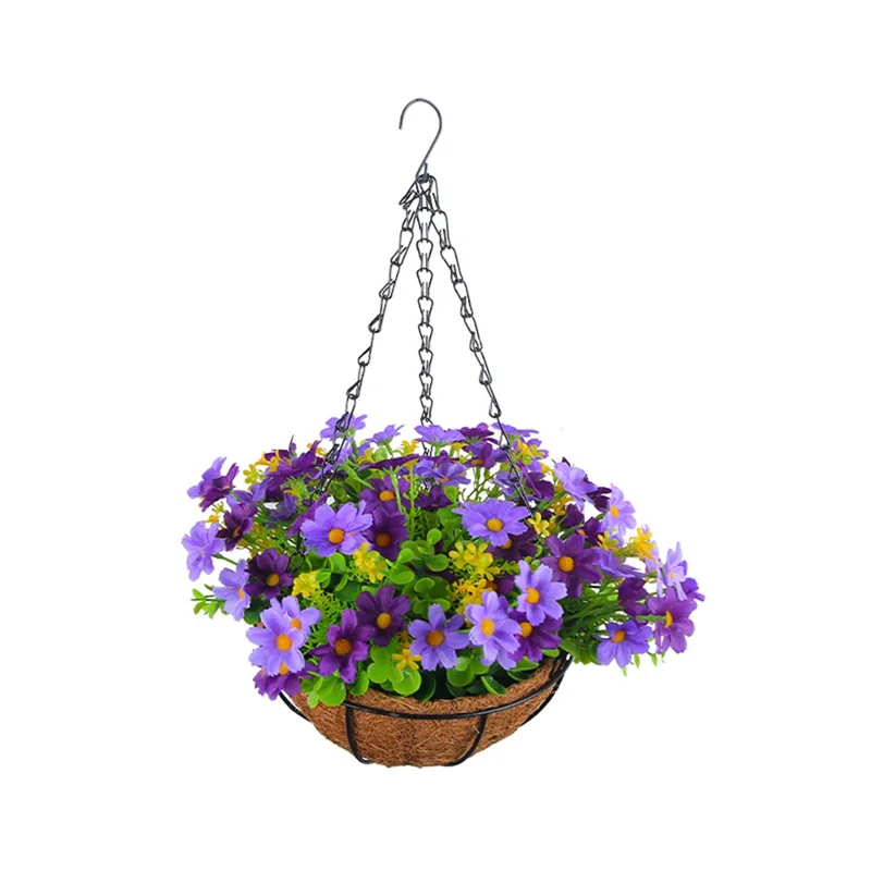 Artificial Hanging Flowers in Basket for Patio Lawn Garden Decor, for the Decoration of Outdoors and Indoors-Purple