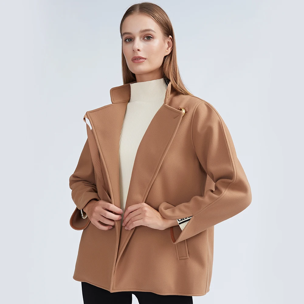 2023Short Jackets Ladies Blends High Street Winter Woolen Coats Pockets Solid Loose New Women\'s Woolen Short Coat