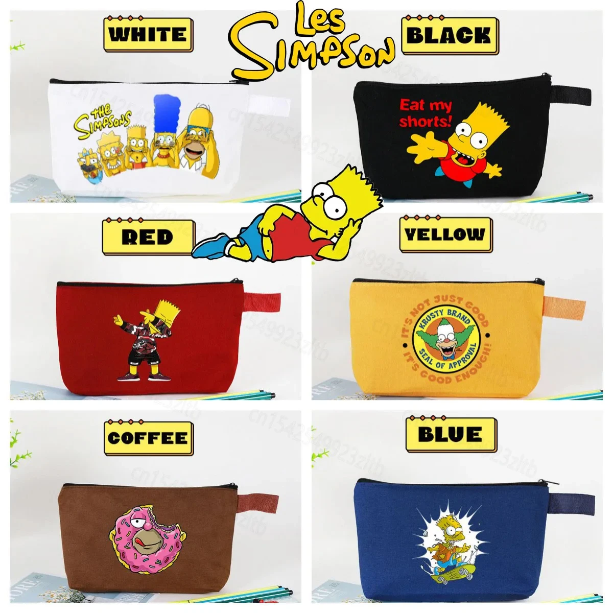 Cartoon Simpsons Series Canvas Pencil Bag Cute Cartoon Character Zipper Makeup Bag Student Storage Stationery Coin Purse