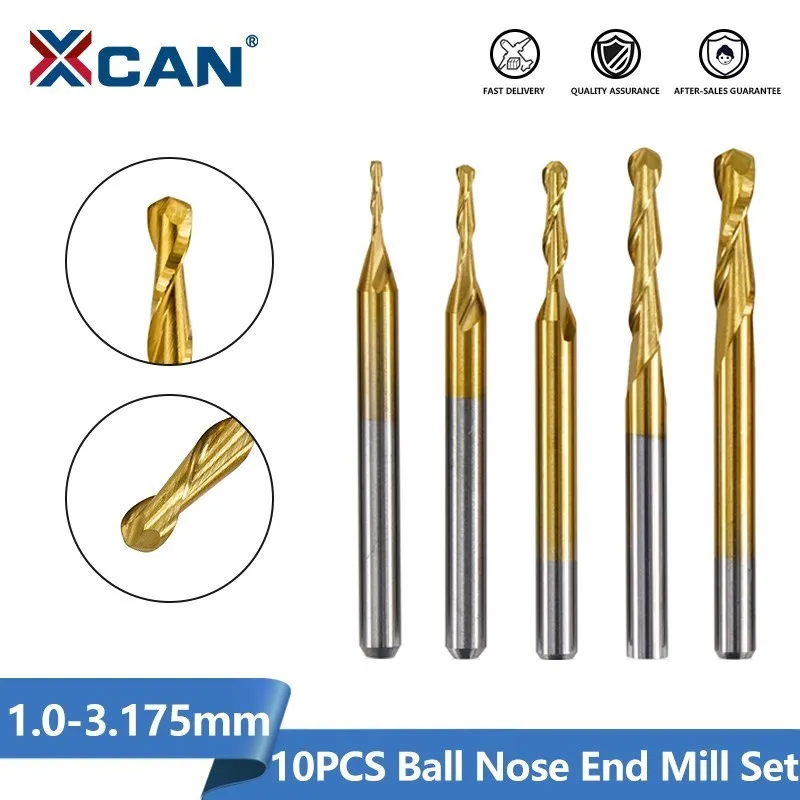 

XCAN Carbide End Mill 1/8''(3.175mm) Shank CNC Spiral Milling Cutter 10pcs TiN Coated Ball Nose Router Bit Woodworking Cutter