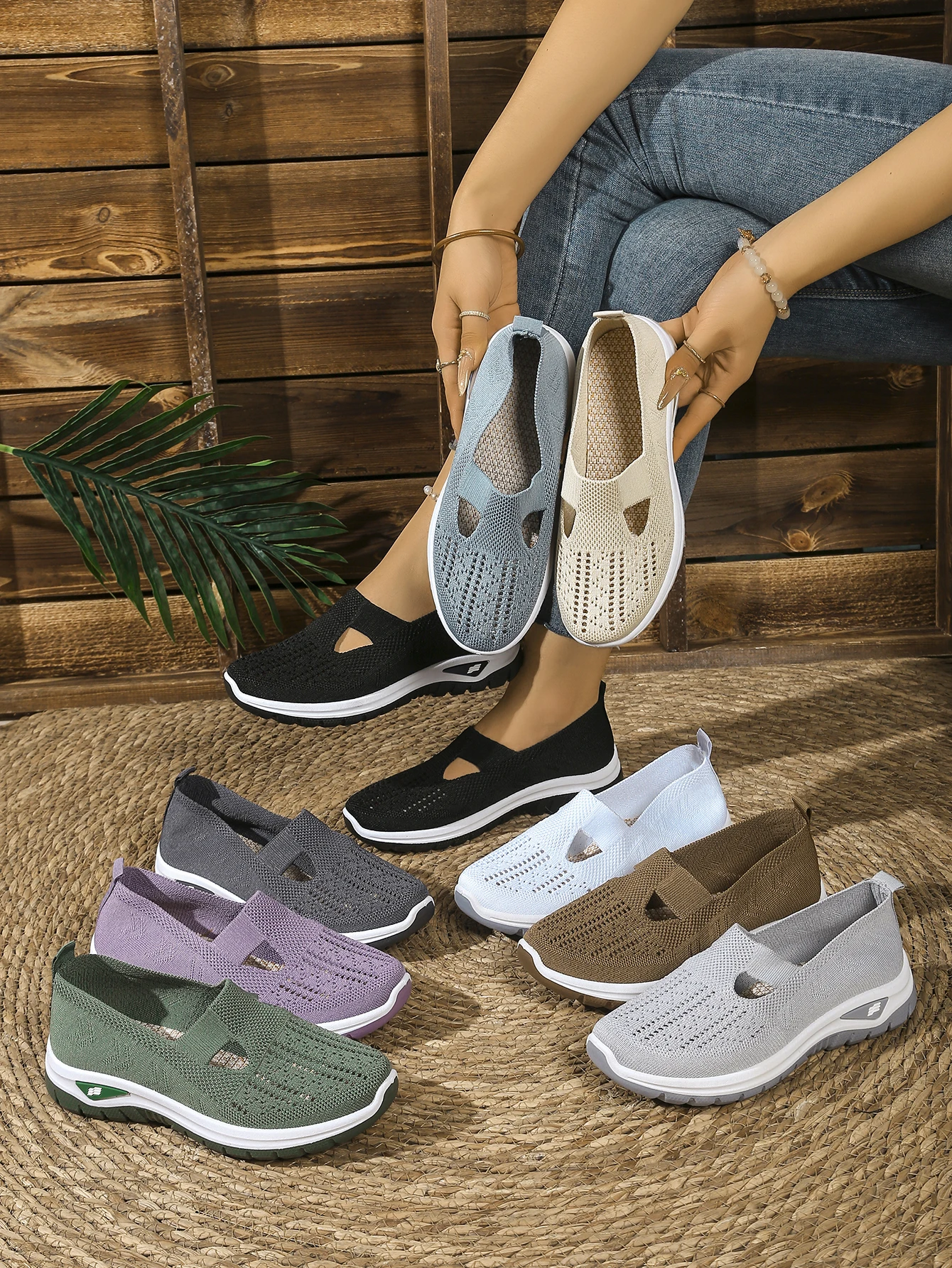 Atmungsaktive Mesh-Flachmules für Damen, leichte Slip-On-Wanderschuhe, bequem, vielseitig, für den täglichen Gebrauch, für Reisen im Freien, lässige Mutter-Schuhe – Detail 1