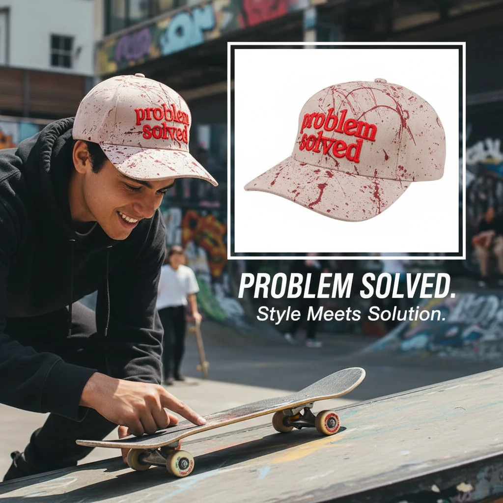 Unisex 3D Embroidery Baseball Cap Dark Blood Stain Print Problem Solved Sun Protection Hat for Halloween Party