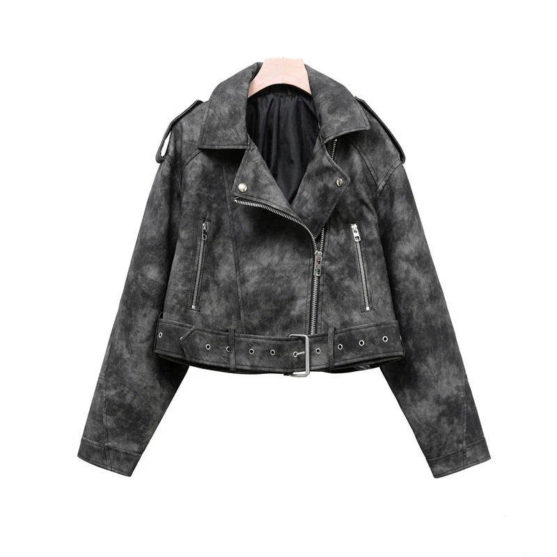 Women Vintage Jacket Casual Coat Laday Fashion Outwear Street Motorcycle PU Leather Jacket