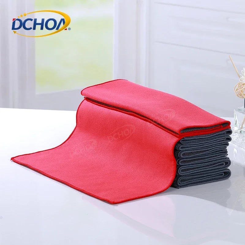 DCHOA Scratch Free Car Drying Towel 30x40cm Double Sided Suede Edging Coral Fleece Auto Detailing Polish Cleaning Cloth