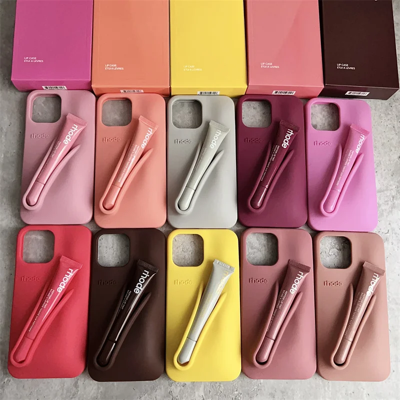 Lemontini-funda de teléfono de silicona con brillo de labios portátil, color amarillo, para IPhone 17 11 12 13 14 15 16 Pro Max Plus, lápiz labial a prueba de golpes ﻿