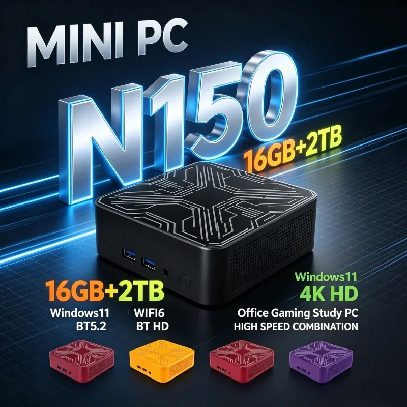 High Performance Mini PC Intel N150 Windows 11 16GB RAM 1TB‑2TB SSD WiFi6 Bluetooth5.2 Portable Desktop Host For Daily Use