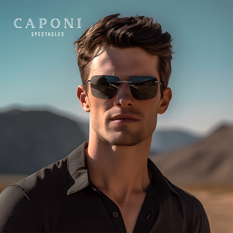 CAPONI reines Titan photo chrome Sonnenbrille randlos polarisiert fahren Herren Sonnenbrille ultraleichte UV400 Marken schirme bs28923