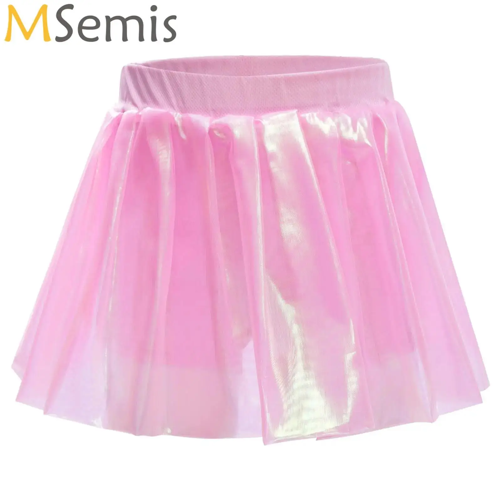 Minifalda plisada de baile de Jazz brillante para niños y niñas, falda atlética para patinete con cintura elástica brillante para puesta en escena de porristas