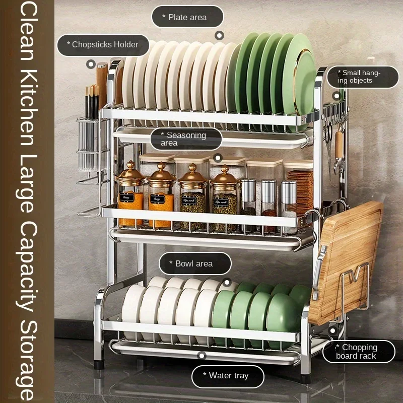 Abtropfgestell, kompaktes Abtropfgestell für die Küche, großes, rostfreies Abtropfgestell mit Utensilienhalter