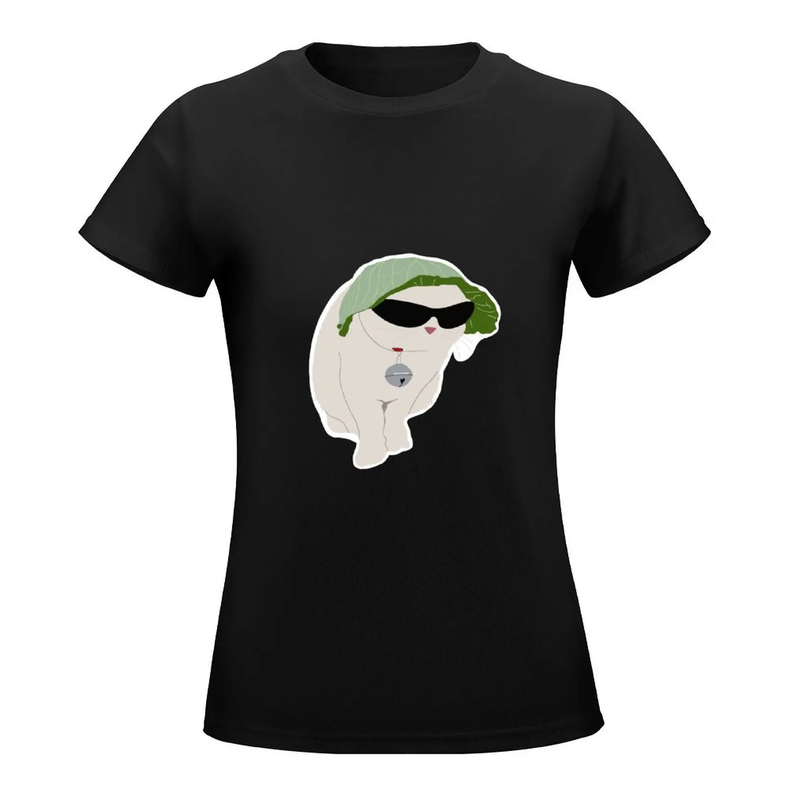 Lettuce Hat Cat (Black) T-Shirt sweat vintage clothes anime clothes black t-shirts for Women