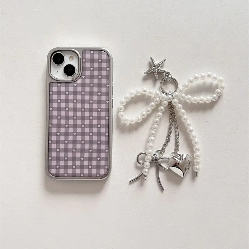 Pink Purple Heart-Shaped Checkered Korean ins Girl Heart Cute Phone Case For Samsung S 23 24 25 26 FE ULTRA EDGE PLUS Y2K Cover view 6