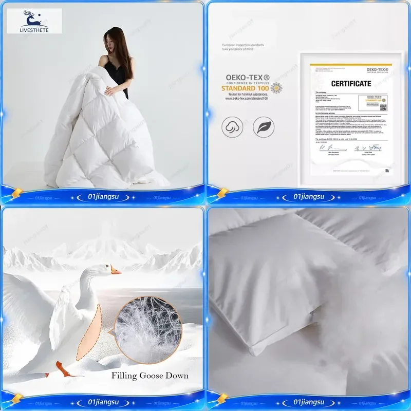 Liv-Esthete 100% Goose Down Comforter Winter Noble White 3D Bread Duvet Quilt All Season Blanket 100% Cotton Shell Luxury