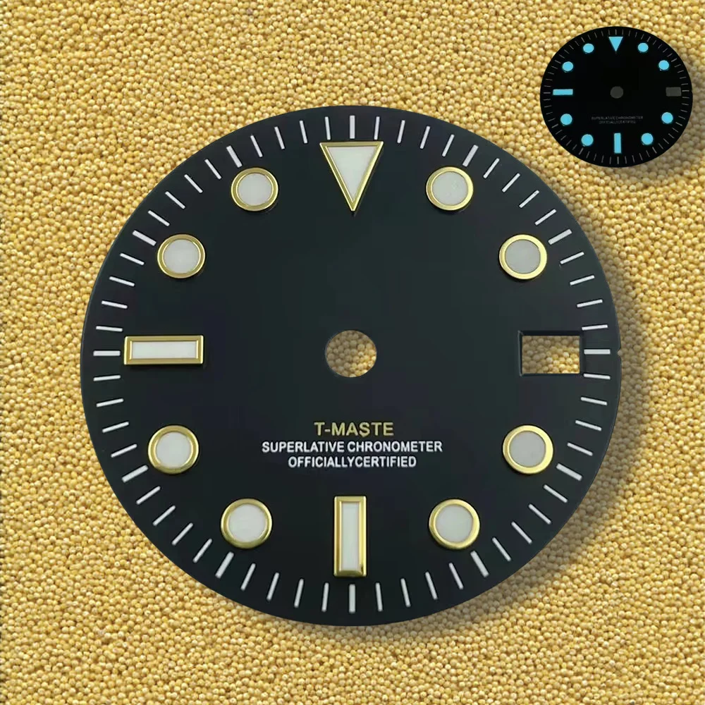 28.5mm S Logo black GMT Dial Fit NH34 Japanese Movement Ice Blue Luminous Watch Modification Accessories