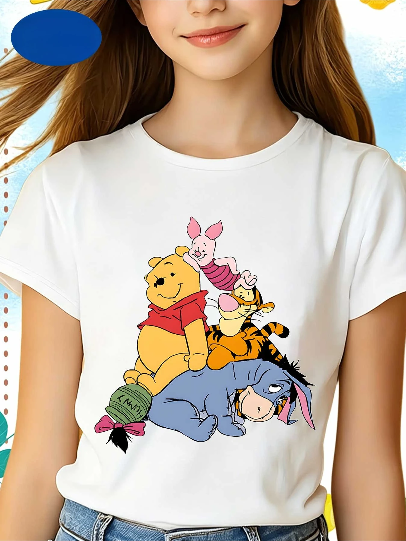 Soft and Cute Winnie The Pooh Pure Cotton Cartoon Printed Children's T-shirt 2026 Summer New Fashionable Parent-child T-shirt