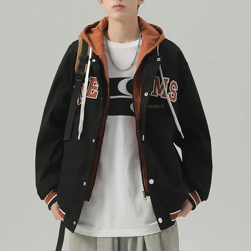 Moletons masculinos com carta bordada, streetwear com zíper, jaquetas casuais, moletom solto, casacos de casal, primavera, outono