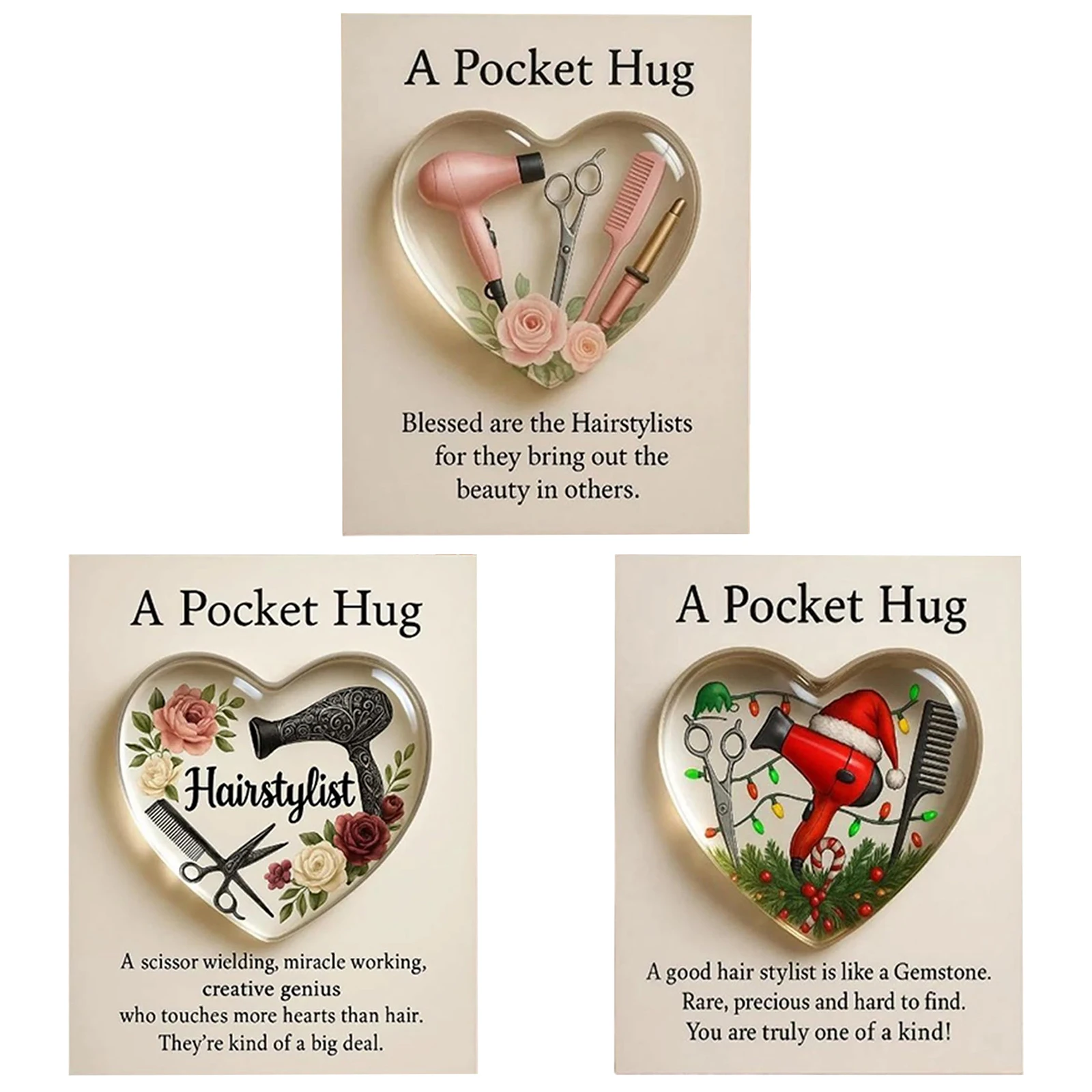 Un abrazo de bolsillo para peluqueros con tarjetas de felicitación Mini herramientas de peluquería Heart Pocket Hug Token Peluquería Regalos para mujeres y hombres