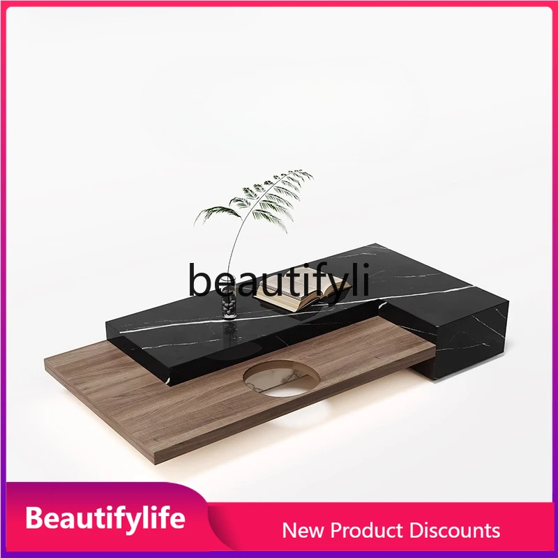 

B6 Natural Marble Coffee Table Light Luxury Modern Living Room Home High-end Minimalist Wabi-sabi Style