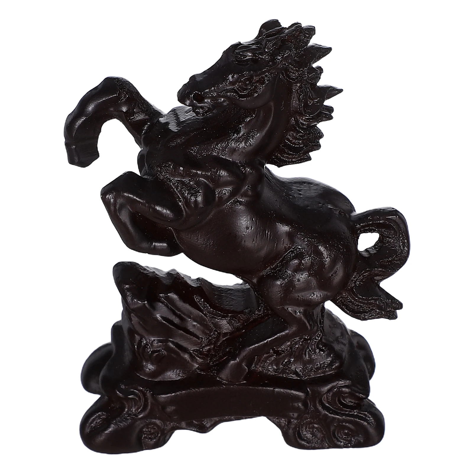 Adornos de caballo tallados de madera maciza, estatuilla de Animal, Mini estatua de madera, figuritas de Año Nuevo Chino, marrón oscuro, realista