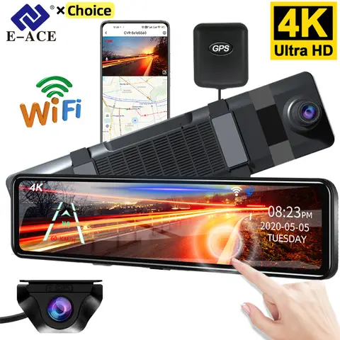 Dashcam 4K GPS WIFI 터치 12 인치 나이트 비전 자동차 DVR 대시 캠 블랙 박스 비디오 레코더 카메라 후면보기 스마트 androi 70 gol