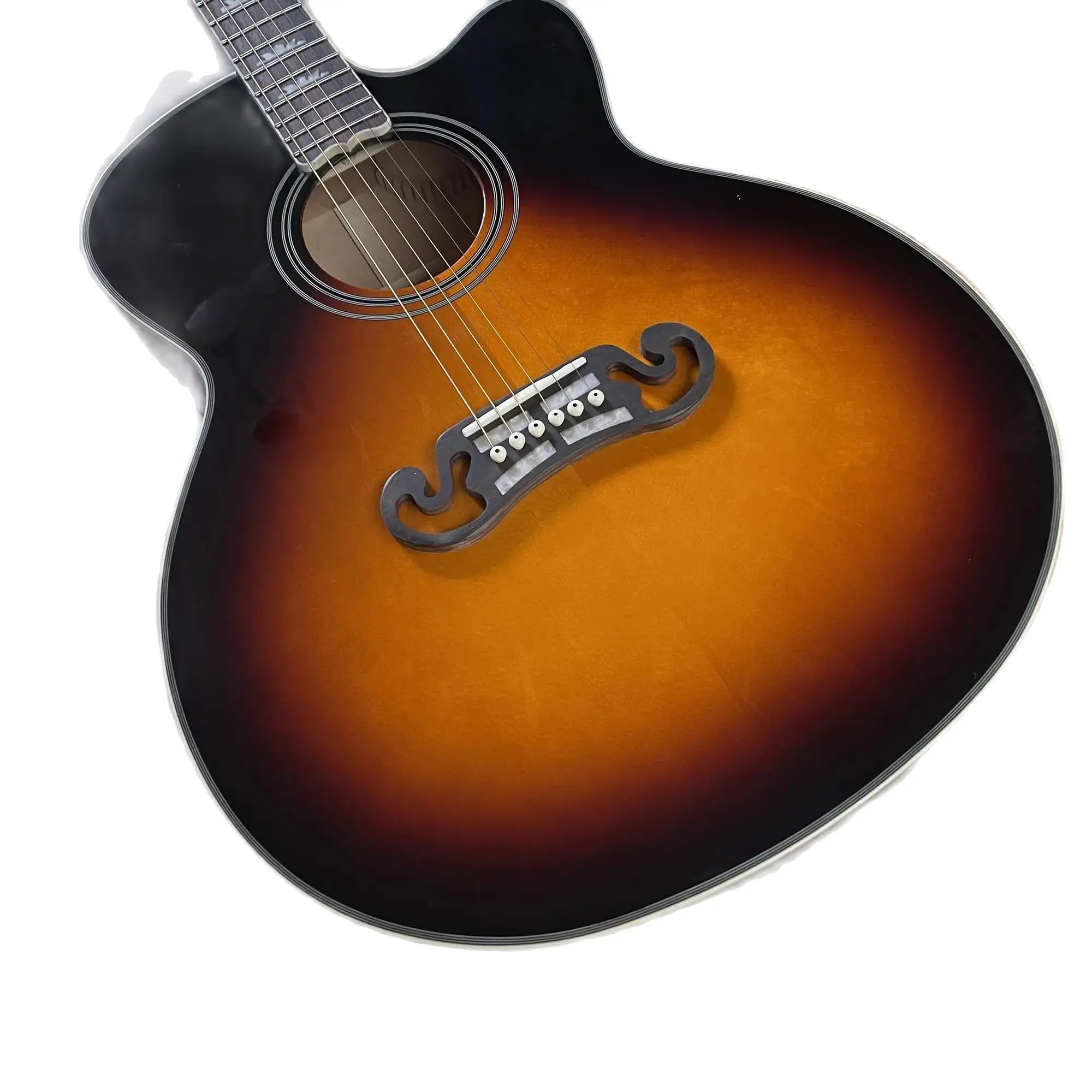 

New J200 Acoustic Guitar Solid Wood Ebony FD Bone Nut&Saddles In Sunburst 2403