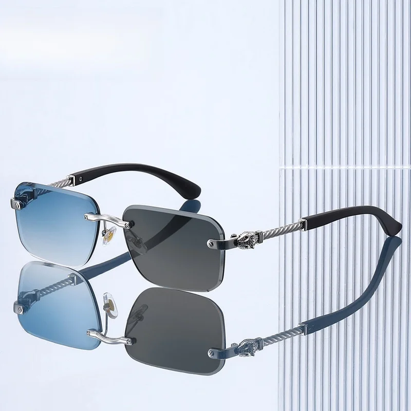 New Frameless Leopard Head Sunglasses Photochromic UV-protective sun glasses trade INS Windproof mirror