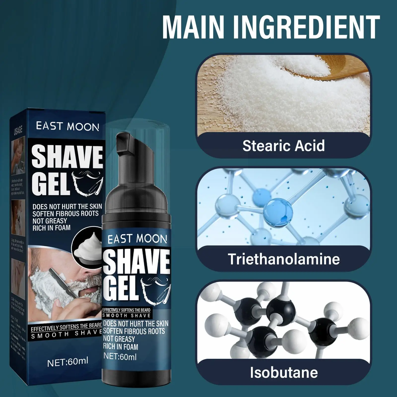 60ML Shave Gel Foam Gentle Moisturizing Shaving Cream For Refreshing Cleaning Softening Beard Foam Shaving Gel For Men N5R7