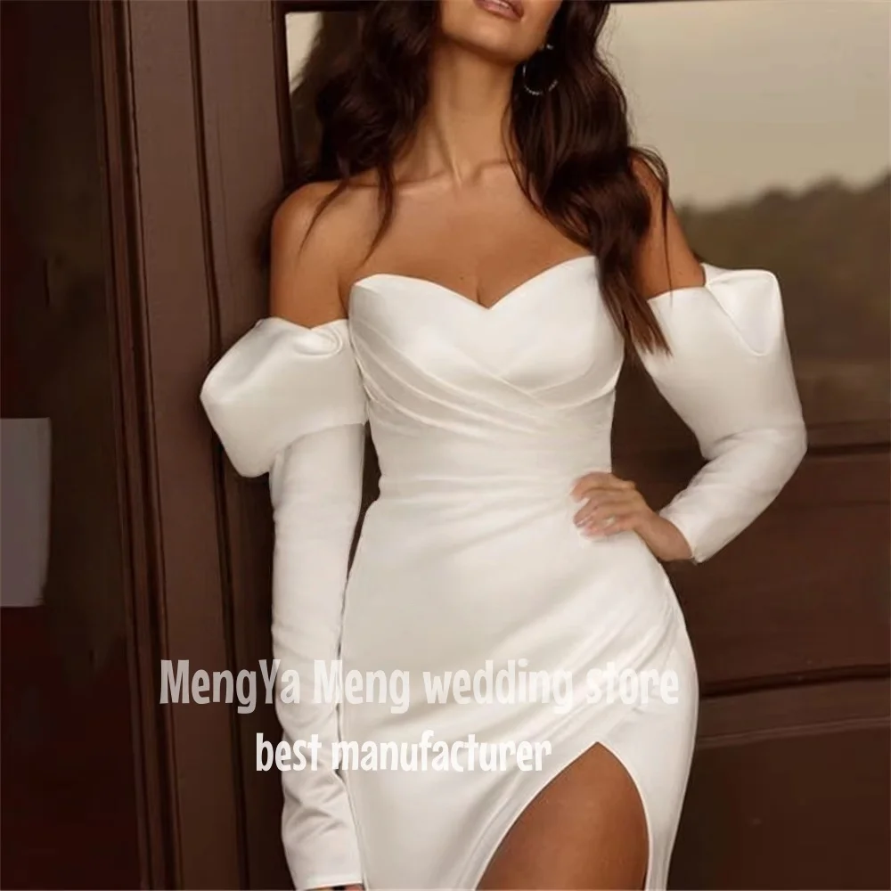 ZHUISHU elegante sirena vestido De Novia De manga larga mujeres espalda abierta lado plisado Sexy vestido De Novia Vestidos De Novia personalizado