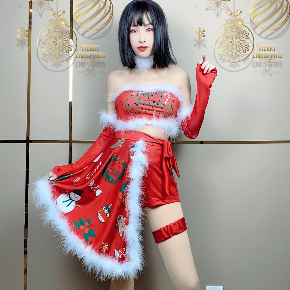 New Year's Day DJ DS Stage Performance Costume Nightclub Female Singer Christmas Party Rave Outfits Red Photo Shoot Costume Set